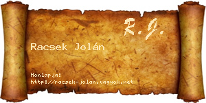 Racsek Jolán névjegykártya