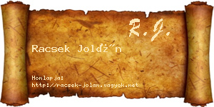 Racsek Jolán névjegykártya